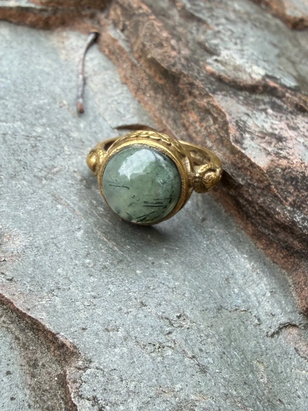 Genuine Gemstone Green Stone Dome Small Gold Pinky Ring 4